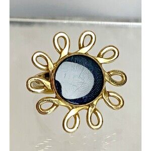 Vintage Winard 12K Gold Filled Flower Ring Black Cabochon Retro Daisy Size 5.5